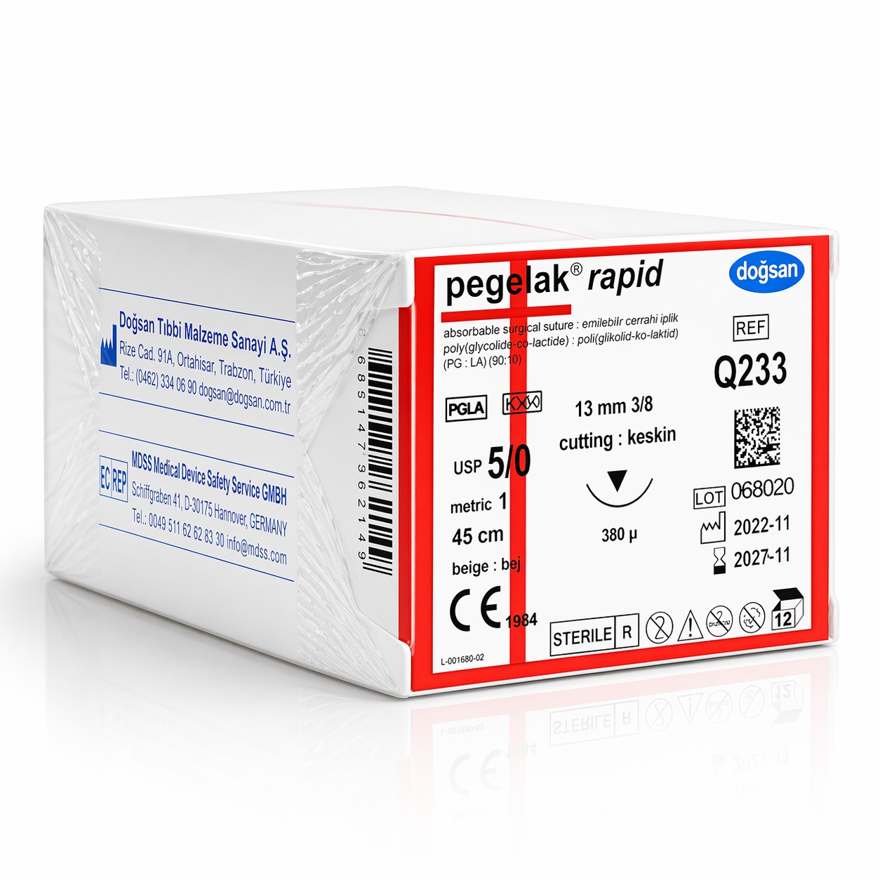 Doğsan Pegelak Rapid 30 , 40 , 50 16 38 Keskin (▼) 75cm PGLA Emilebilir Sütür 12 Ad.Pkt