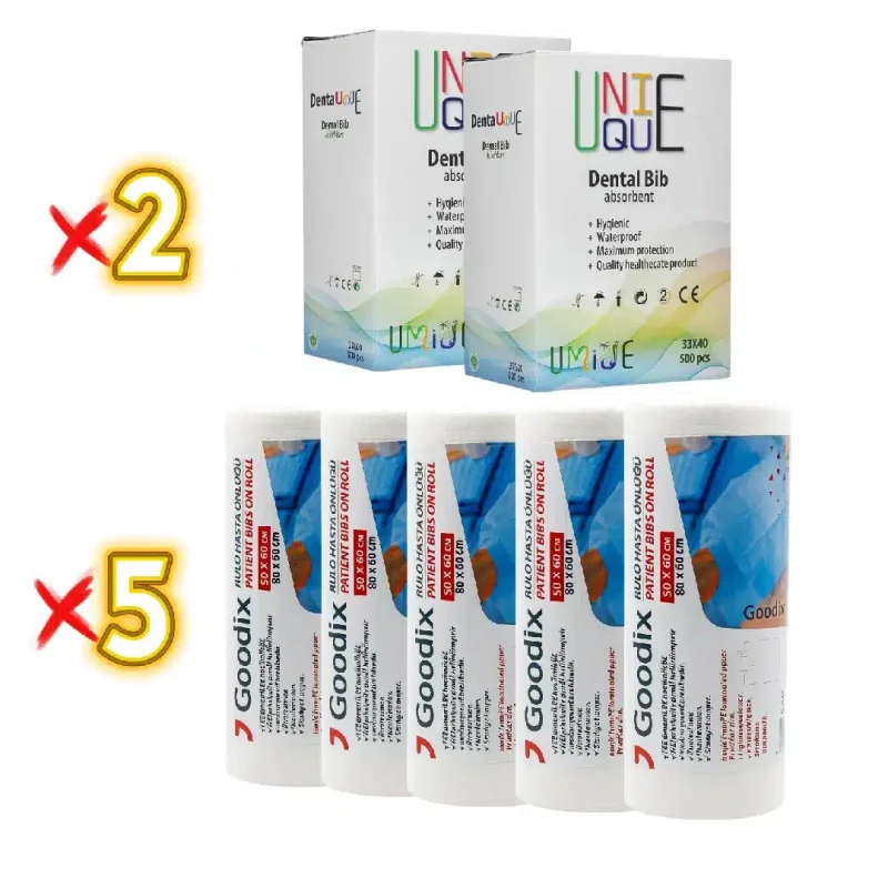 Unique Emici Tabla Örtüsü Mavi (2x500 adet) + Goodix beyaz Hasta Önlüğü 50×60 cm (5x80 Adet)
