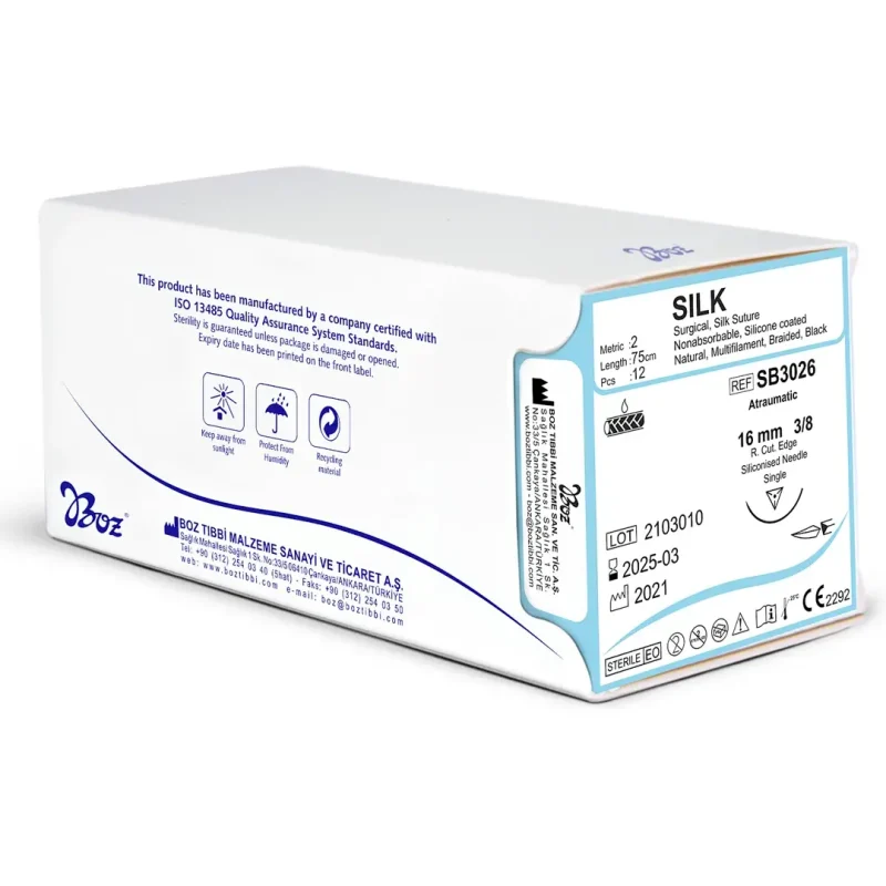 Boz sütür silk  3/0 , 4/0 , 5/0 20 3/8 Keskin (Δ) 75cm PGLA Emilemeyen Sütür 12 Ad./Pkt