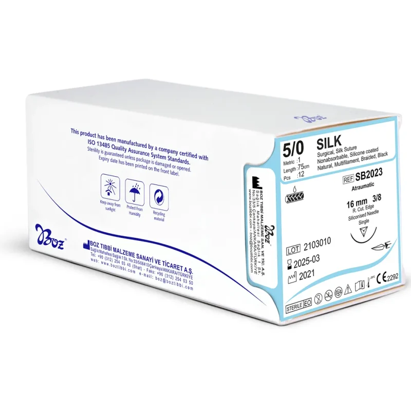 Boz sütür silk  3/0 , 4/0 , 5/0 20 3/8 Keskin (Δ) 75cm PGLA Emilemeyen Sütür 12 Ad./Pkt - 5/0