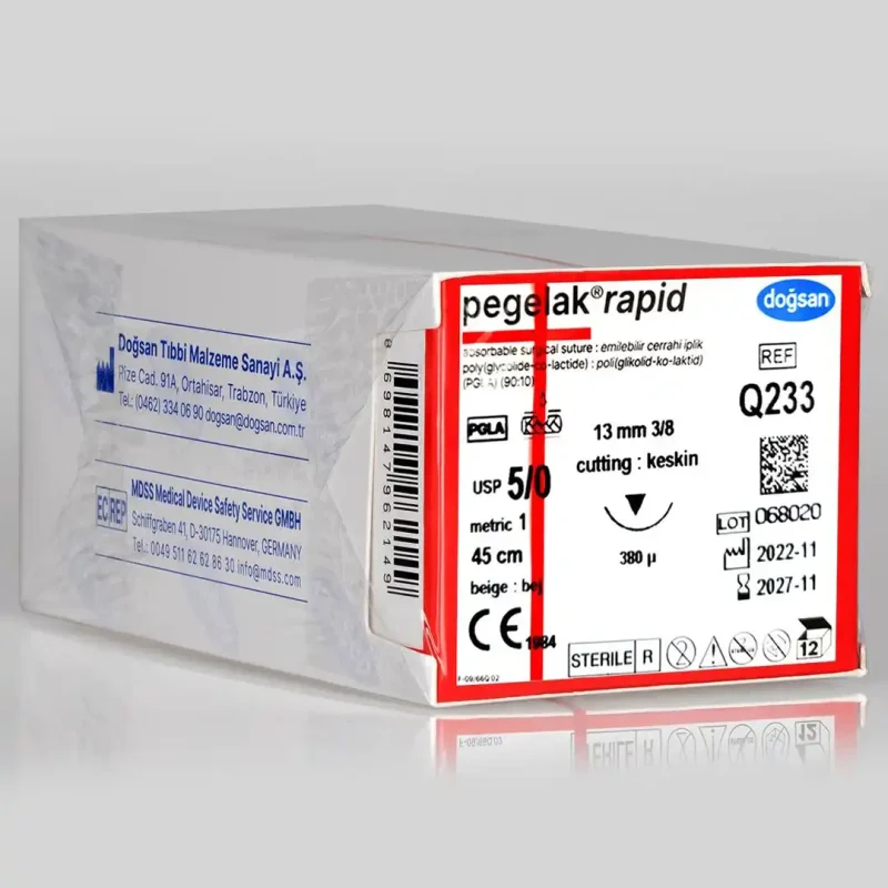Doğsan Pegelak Rapid 3/0 , 4/0 , 5/0 16 3/8 Keskin (▼) 75cm PGLA Emilebilir Sütür 12 Ad./Pkt