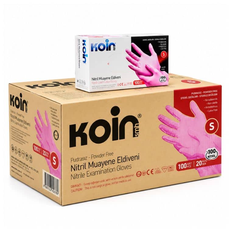 20 Adet Pembe Koin Nitril Muayene Eldiveni