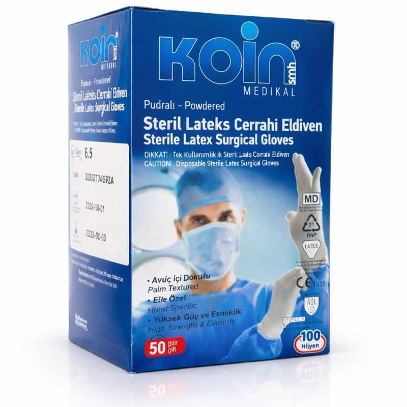Koin marka Steril Lateks Cerrahi eldiven 50lik