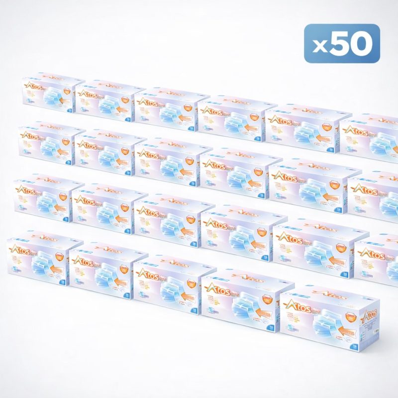 50 Adet Atos Maske Düz ve Esnek Lastikli (1 koli) 2500 adet maske