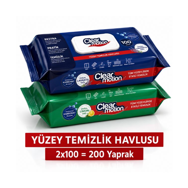 Clearmotion Yüzey Temizlik Havlusu (2 × 100 – Toplam 200 Yaprak)