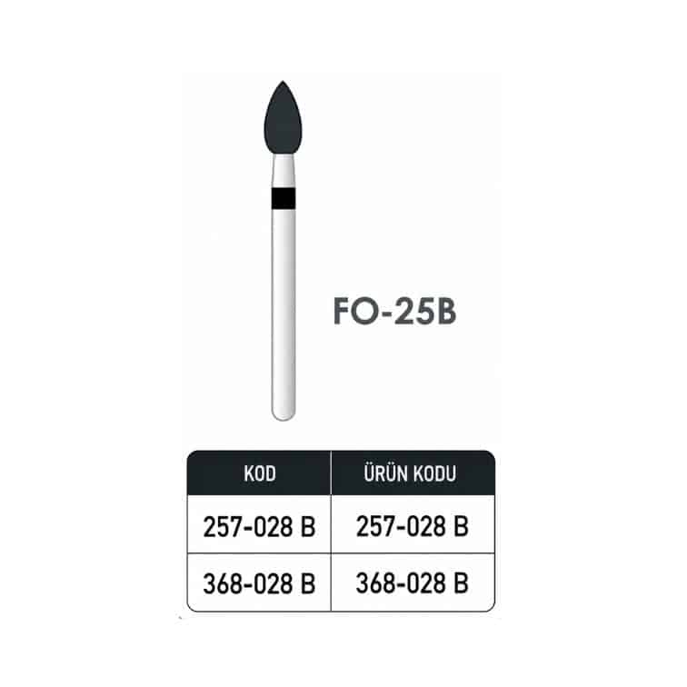 🔹 Dimei FO-25B Siyah Bantlı Alev Tip Elmas Frez – Hassas Preparasyon Frezi