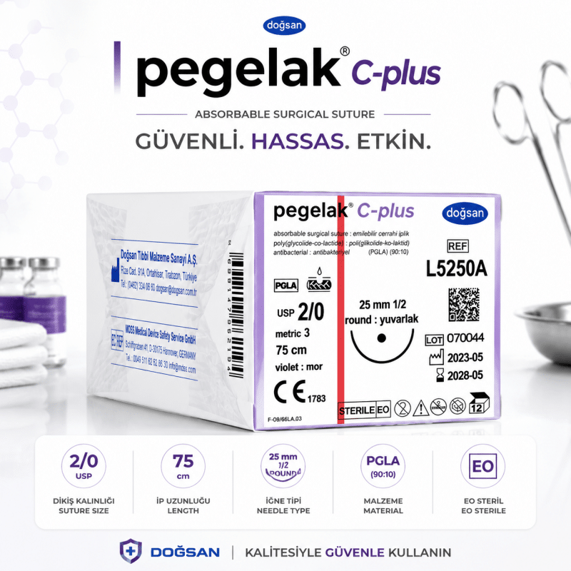 Antibakteriyel PGLA Emilebilir Cerrahi Dikiş İpliği | USP 2/0 | 75 cm | 25 mm 1/2 Yuvarlak