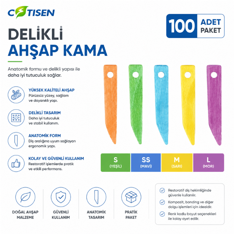 Cotisen Delikli Ahşap Kama (100 Adet)