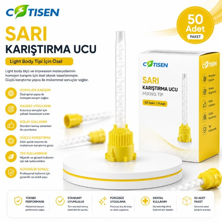 Cotisen Sarı Karıştırma Ucu Light Body Tipi 50 Adet