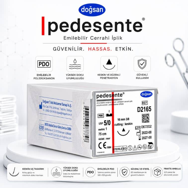 DOĞSAN D2165 Pedesente PDO Emilebilir Cerrahi İplik 5/0 16 mm 3/8 Keskin 75 cm