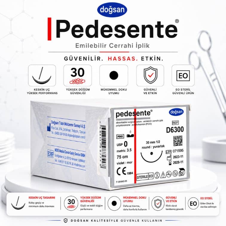 DOĞSAN D6300 Pedesente PDO Emilebilir Cerrahi İplik 0 USP 30 mm 1/2 Daire Yuvarlak İğne 75 cm
