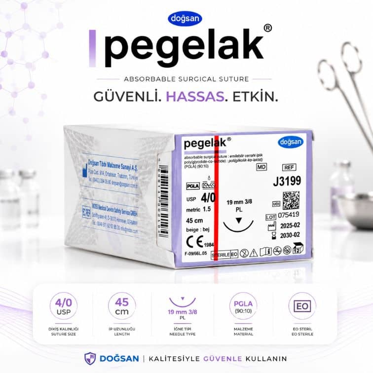 DOĞSAN Pegelak® Cerrahi Sütür REF J3199 – USP 4/0 45 cm 19 mm 3/8 PL