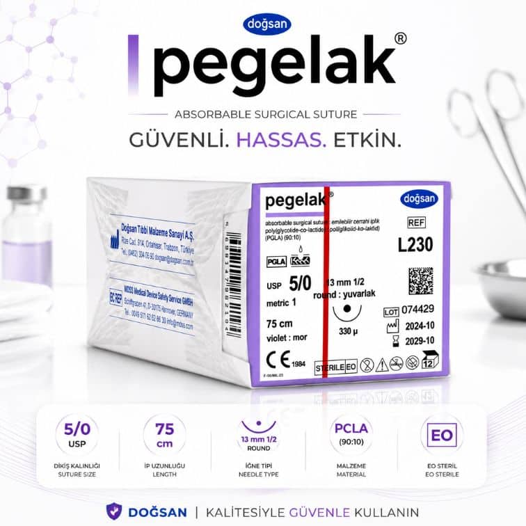 DOĞSAN Pegelak® Cerrahi Sütür REF L230 – USP 5/0 75 cm 13 mm 1/2 Yuvarlak (Emilebilir)