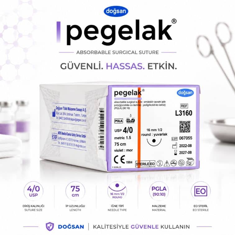 DOĞSAN Pegelak® Cerrahi Sütür REF L3160 – USP 4/0 75 cm 16 mm 1/2 Yuvarlak (Emilebilir)