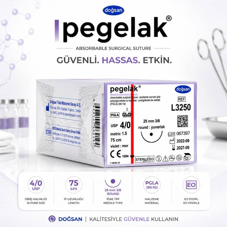 DOĞSAN Pegelak® Cerrahi Sütür REF L3250 – USP 4/0 75 cm 25 mm 1/2 Yuvarlak (Emilebilir)