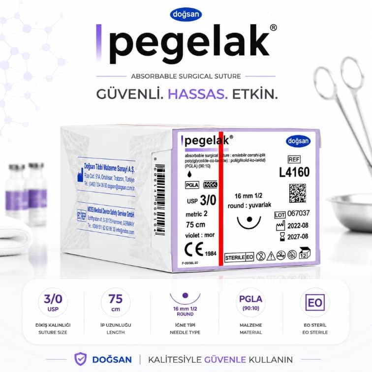 DOĞSAN Pegelak® Cerrahi Sütür REF L4160 – USP 3/0 75 cm 16 mm 1/2 Yuvarlak (Emilebilir)
