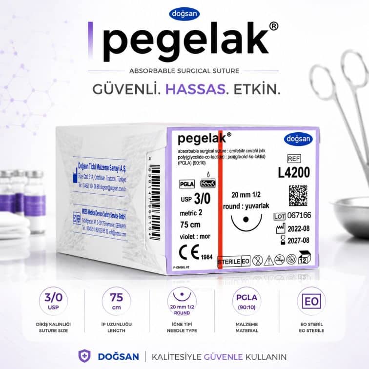 DOĞSAN Pegelak® Cerrahi Sütür REF L4200 – USP 3/0 75 cm 20 mm 1/2 Yuvarlak (Emilebilir)