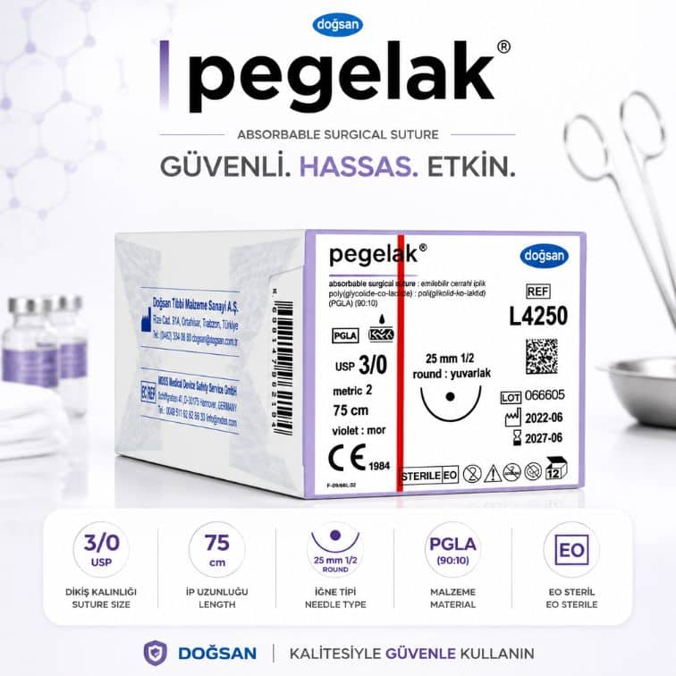 DOĞSAN Pegelak® Cerrahi Sütür REF L4250 – USP 3/0 75 cm 25 mm 1/2 Yuvarlak (Emilebilir)