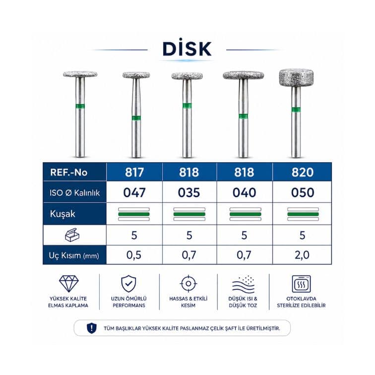 Disk Elmas Frez 817-818-820 Serisi Dental Elmas Frez