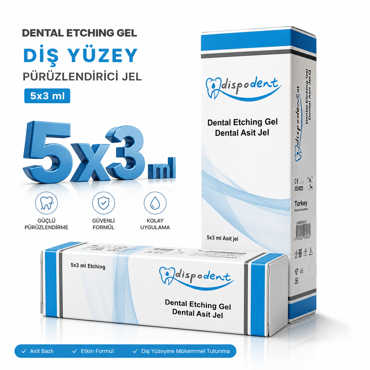 Dispodent Dental Etching Gel 5 × 3 ml – Diş Yüzey Pürüzlendirici Jel
