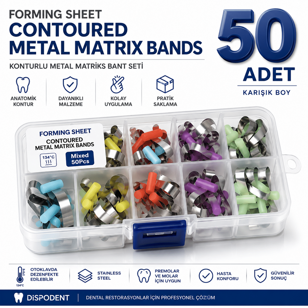 Dispodent Forming Sheet Contoured Metal Matrix Bands 50 Adet