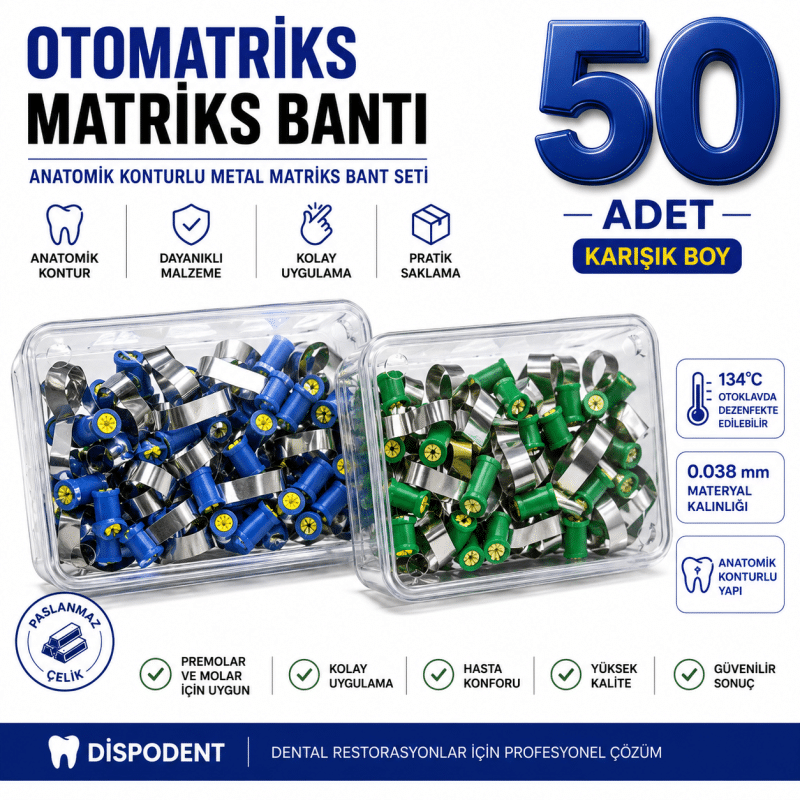 Dispodent Otomatriks Matriks Bandı 50 Adet Karışık Boy