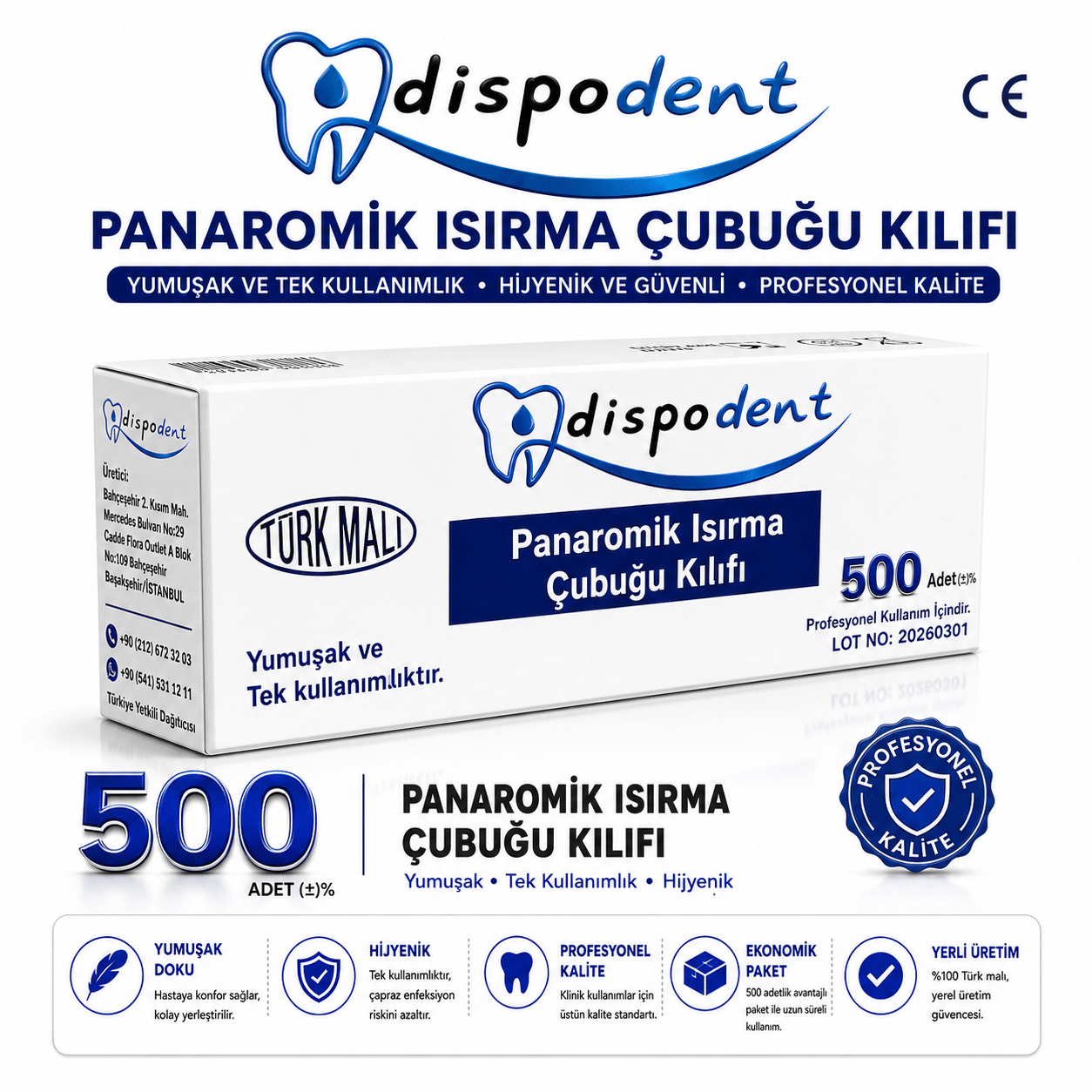 Dispodent Panoramik Isırma Çubuğu Kılıfı – 500 Adet