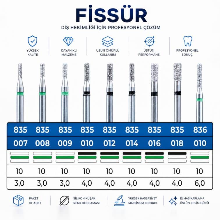 Fissür Elmas Frez 835 836 Dental Elmas Frez 1 Adet
