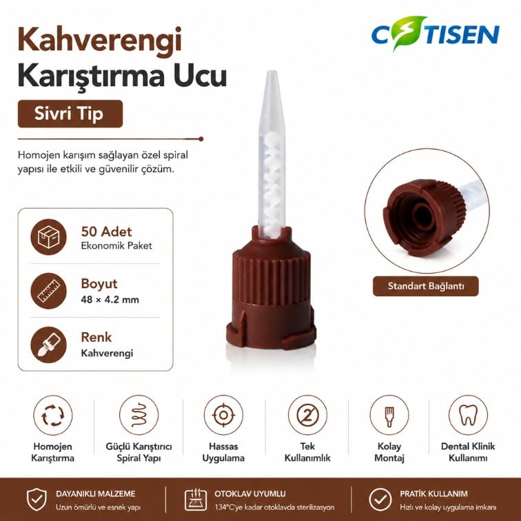 Kahverengi Karıştırma Ucu - Sivri (50 Adet)