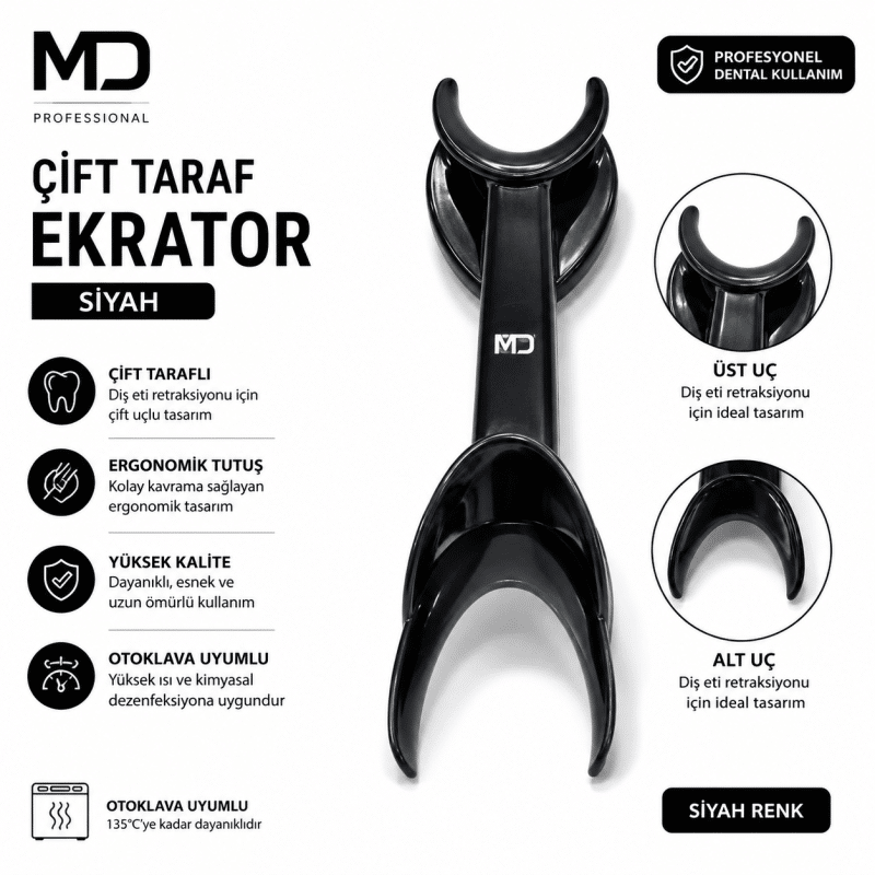 MD Çift Taraflı Yanak ve Dudak Ekartörü (Siyah)