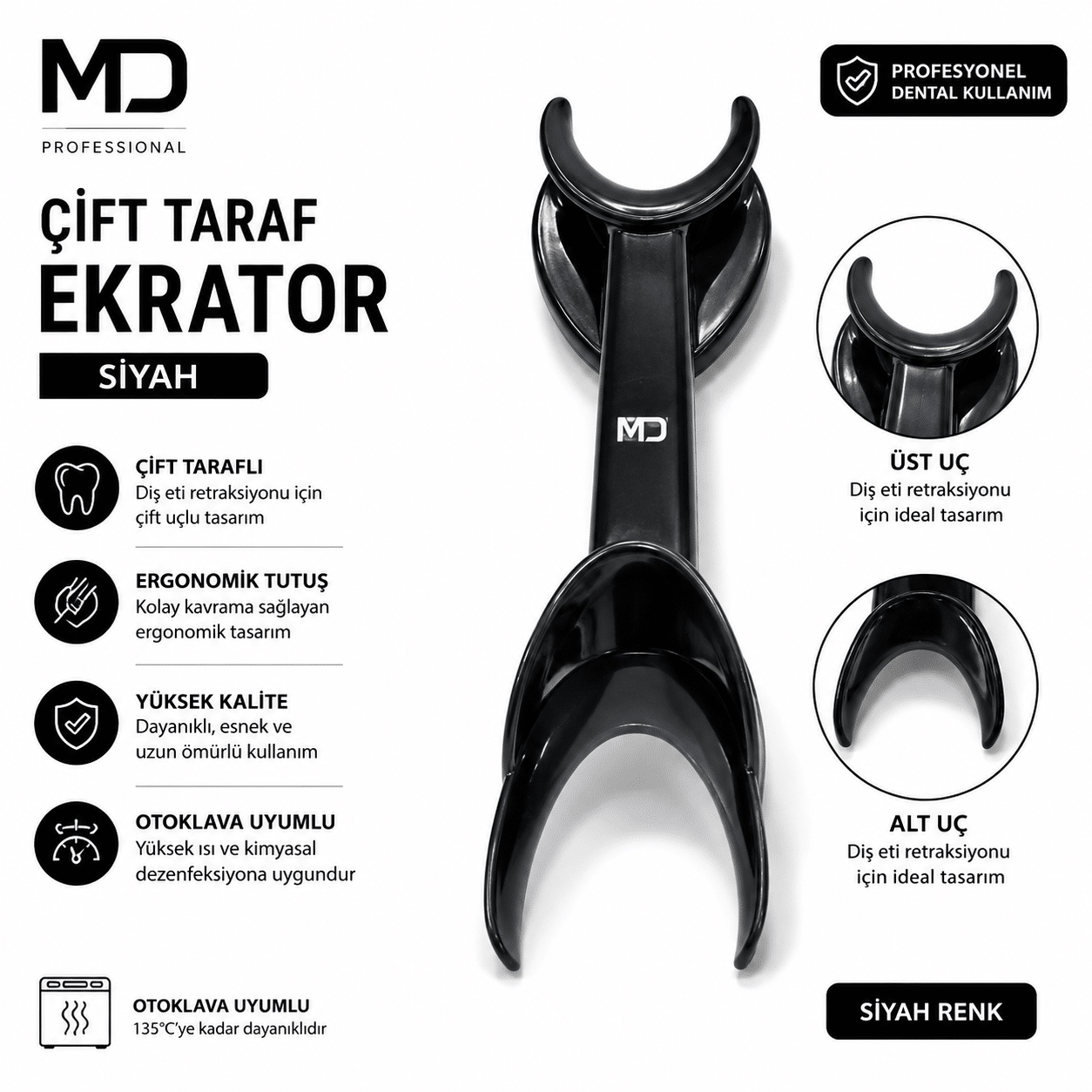 MD Çift Taraflı Yanak ve Dudak Ekartörü (Siyah)