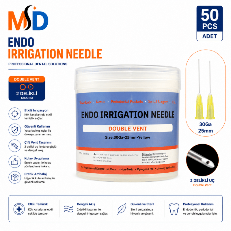 MD Endo İrrigasyon İğnesi Çift Yan Delikli (50 Adet)