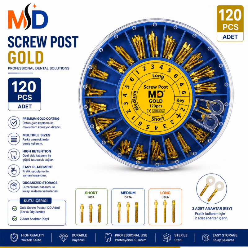 MD Screw Post Gold Plated 120 Adet