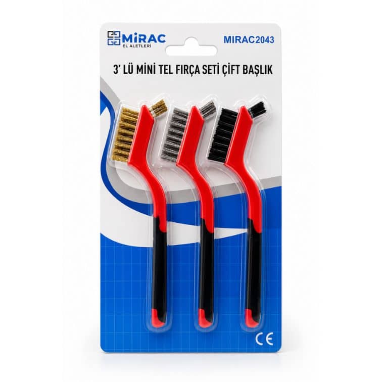 Mirac 2043 3'lü Mini Tel Fırça Seti Çift Başlık