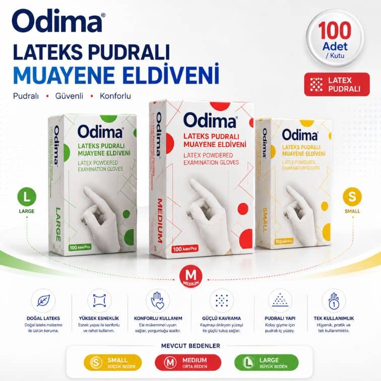 Odima Pudralı Muayene Eldiveni- 100'lük Kutu