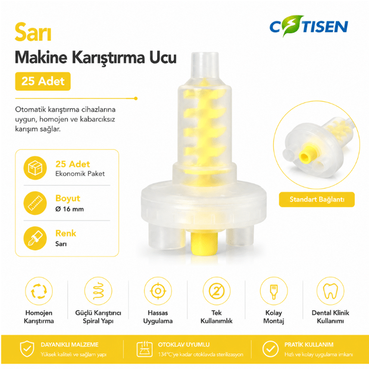 Sarı Makine Karıştırma Ucu (25 Adet)