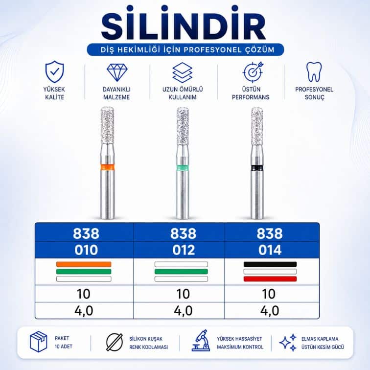 Silindir Elmas Frez 838 Dental Elmas Frez (1 Adet)