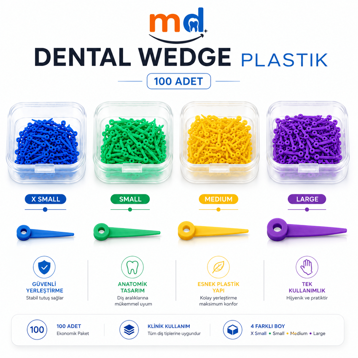 MD Dental Wedge Plastik – 100 Adet