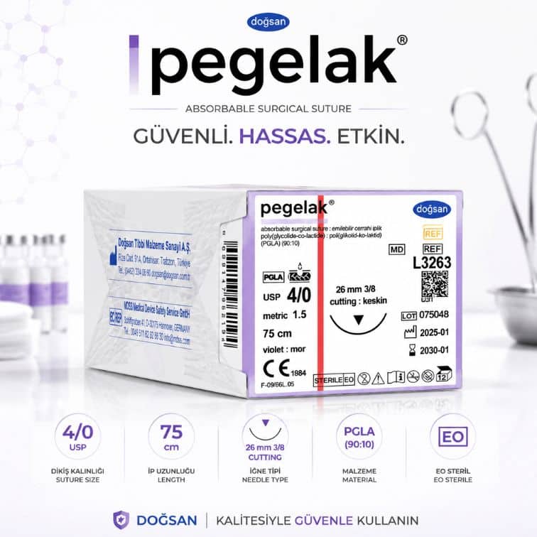 DOĞSAN Pegelak® Cerrahi Sütür REF L3263 – USP 4/0 75 cm 26 mm 3/8 Keskin (Emilebilir)