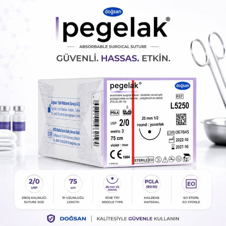 Emilebilir PGLA Cerrahi Dikiş İpliği | USP 2/0 | 75 cm | 25 mm 1/2 Yuvarlak