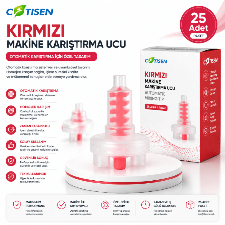 Cotisen Kırmızı Makine Karıştırma Ucu (25 Adet)