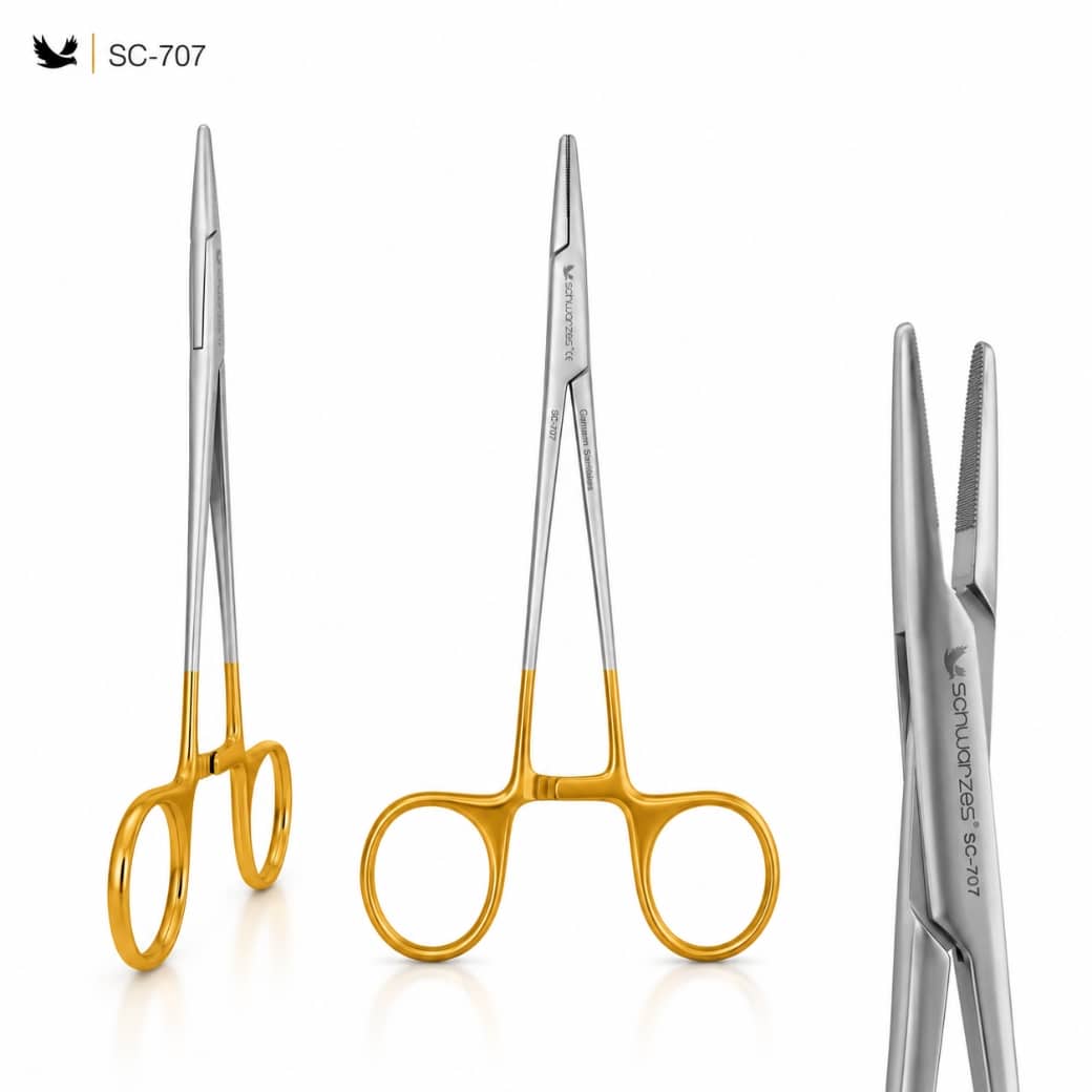 Schwarzes SC-707 Crile Murray Portegü 15 cm Tungsten Carbide Schwarzes SC-707 Crile Murray Portegü 15 cm Tungsten Carbide, implantoloji, periodontal cerrahi ve ağız cerrahisinde hassas sütür uygulamaları için tasarlanmış profesyonel bir Crile Murray tipi iğne tutucudur. Tungsten Carbide (TC) uçları sayesinde üstün kavrama gücü, yüksek aşınma direnci ve uzun kullanım ömrü sunarak cerrahi işlemlerde maksimum güvenlik ve hassasiyet sağlar.