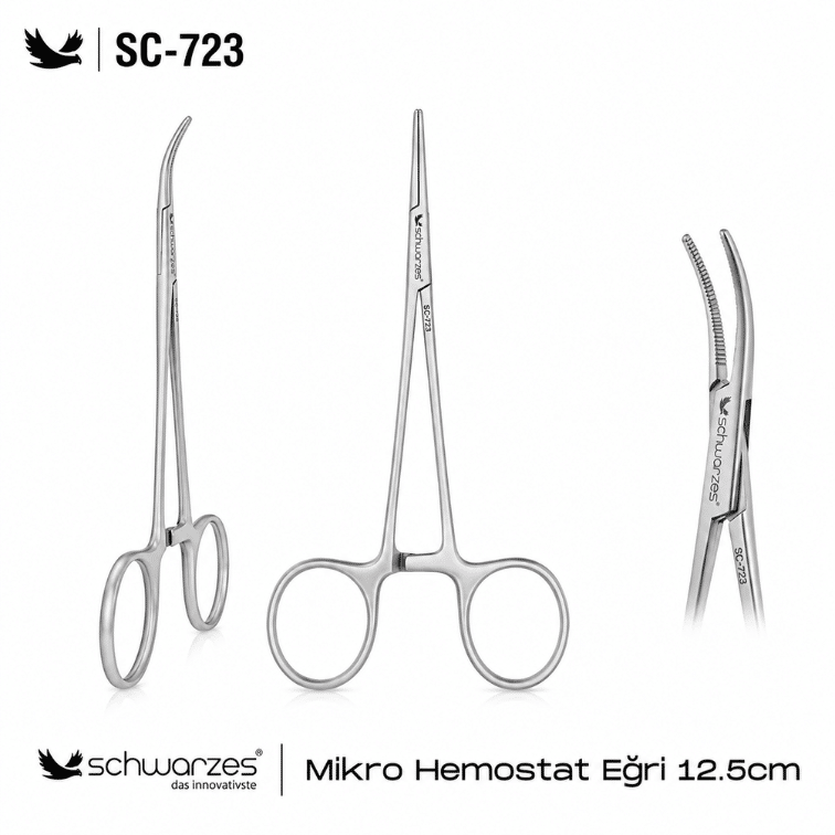 Schwarzes SC-723 Mikro Hemostat Eğri 12.5 cm