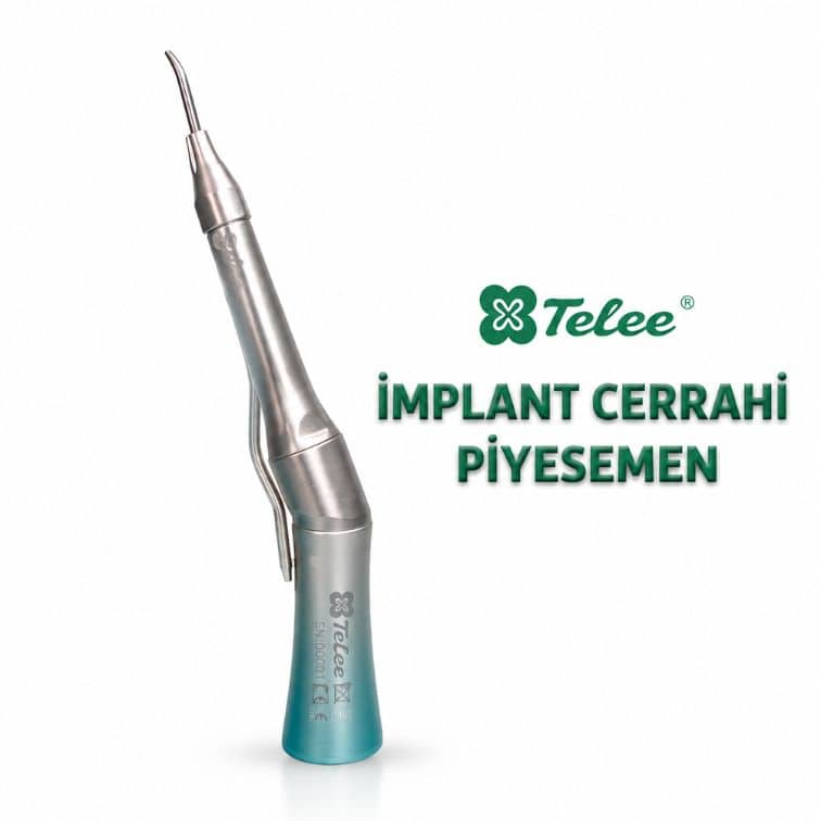 Telee İmplant Cerrahi Piyesemen, implant ve oral cerrahi uygulamalarında dar bölgelere erişimi kolaylaştıran uzun ve açılı tasarıma sahip profesyonel cerrahi dental el aletidir. Ergonomik yapısı sayesinde cerrahi sahada daha rahat görüş ve kontrollü çalışma sağlar.